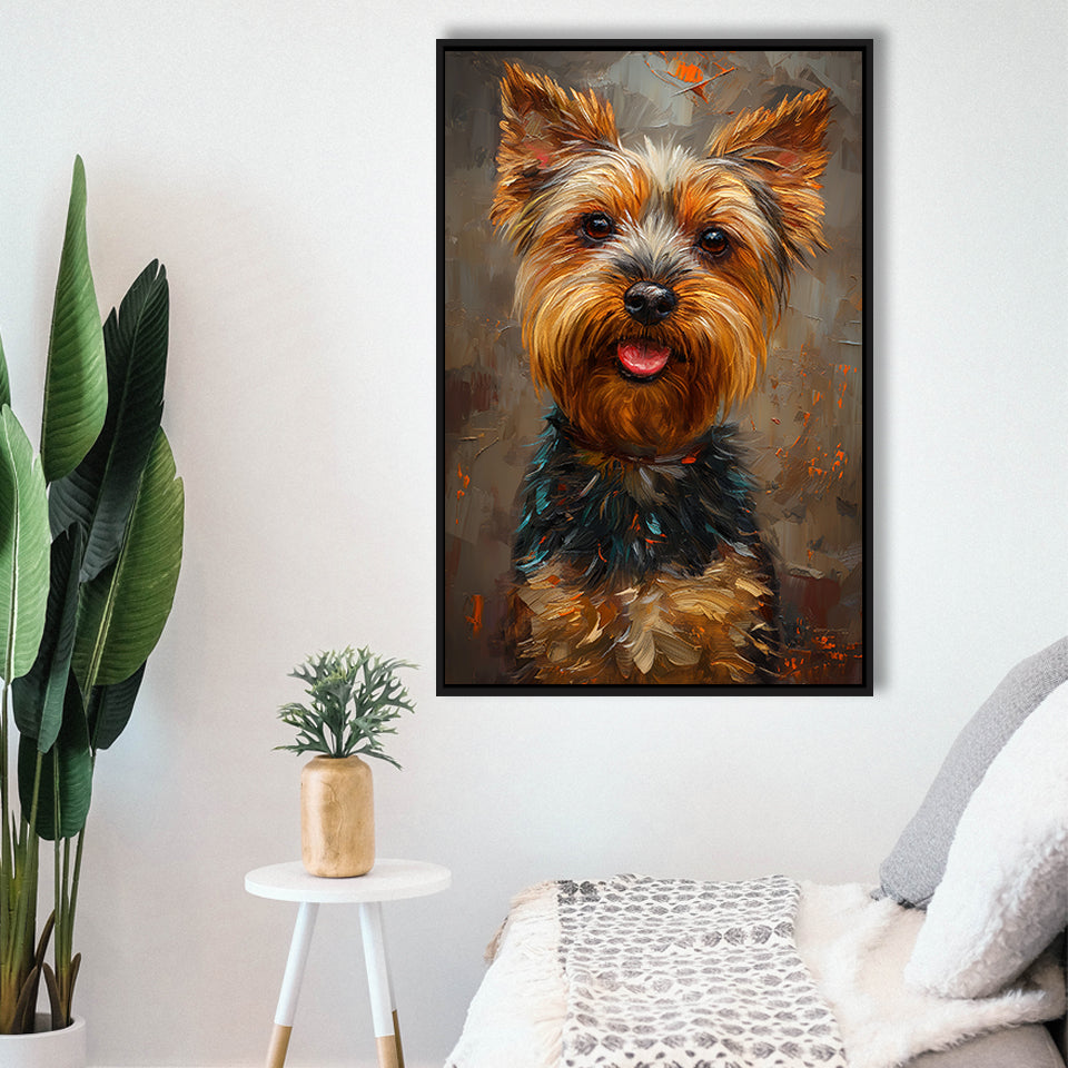Yorkshire Terrier Dog, Dog Portrait Painting, Pet Lover Art, Framed Canvas Prints Wall Art Decor, Floating Frame