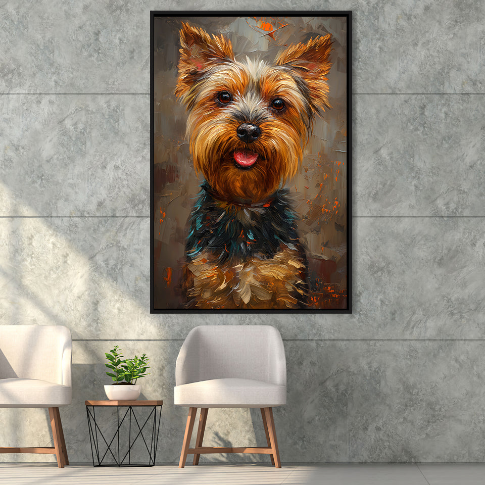 Yorkshire Terrier Dog, Dog Portrait Painting, Pet Lover Art, Framed Canvas Prints Wall Art Decor, Floating Frame