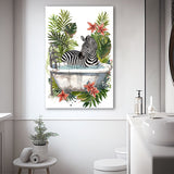 Zebra In Bathtub Bathroom Decor Print Funny Animal Art Canvas Prints Wall Art, Bathroom Art Decor,