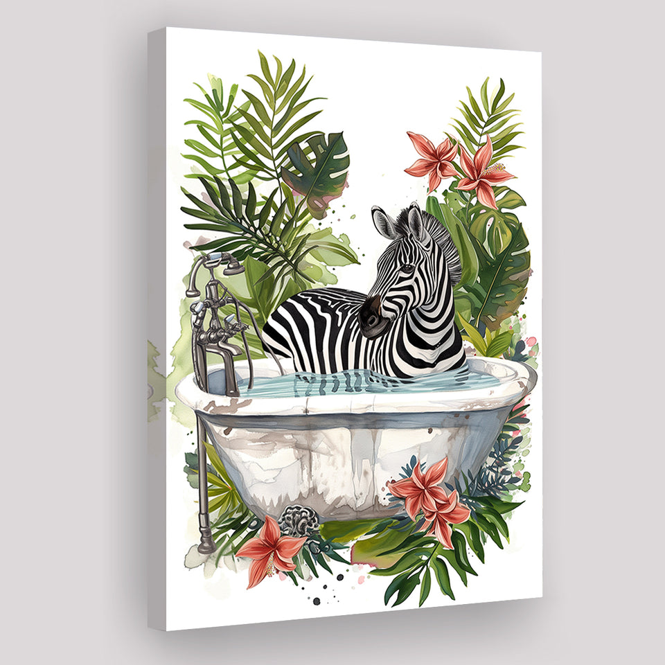 Zebra In Bathtub Bathroom Decor Print Funny Animal Art Canvas Prints Wall Art, Bathroom Art Decor,