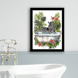Zebra In Bathtub Bathroom Decor Print Funny Animal Art Framed Art Print Wall Decor, Bathroom Framed Art Decor
