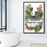 Zebra In Bathtub Bathroom Decor Print Funny Animal Art Framed Art Print Wall Decor, Bathroom Framed Art Decor
