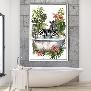 Zebra In Bathtub Bathroom Decor Print Funny Animal Art Framed Canvas Prints Wall Art, Bathroom Framed Art Decor