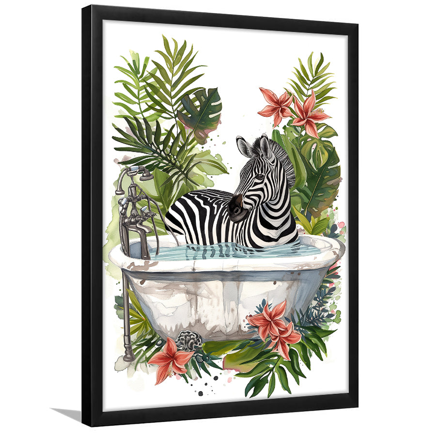 Zebra In Bathtub Bathroom Decor Print Funny Animal Art Framed Art Print Wall Decor, Bathroom Framed Art Decor