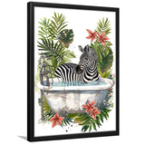 Zebra In Bathtub Bathroom Decor Print Funny Animal Art Framed Art Print Wall Decor, Bathroom Framed Art Decor