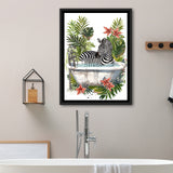 Zebra In Bathtub Bathroom Decor Print Funny Animal Art Framed Canvas Prints Wall Art, Bathroom Framed Art Decor