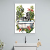 Zebra In Bathtub Bathroom Decor Print Funny Animal Art Canvas Prints Wall Art, Bathroom Art Decor,