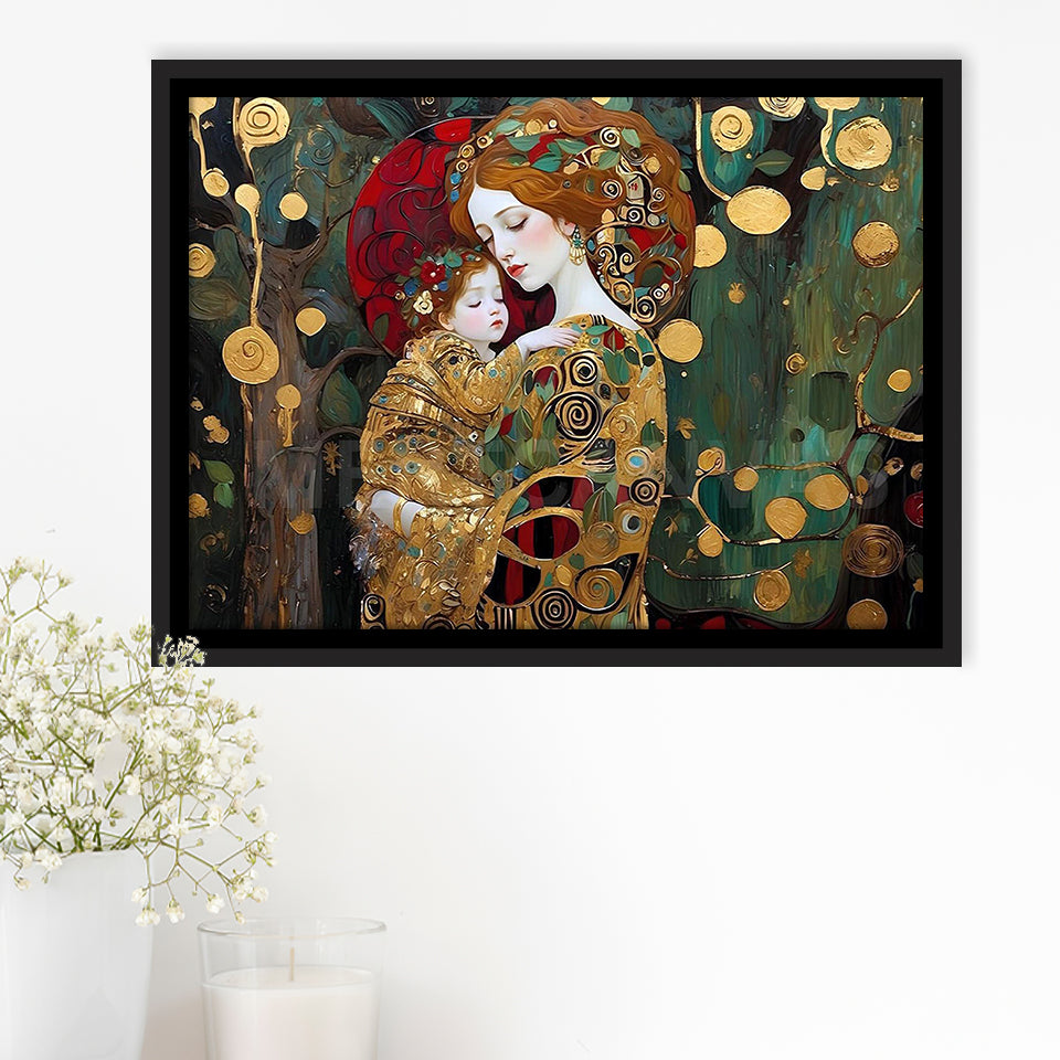 Mother And Child Art,Klimt Mother And Child,Gustav Klimt Art, Framed Canvas Print Wall Art Decor,Floating Frame