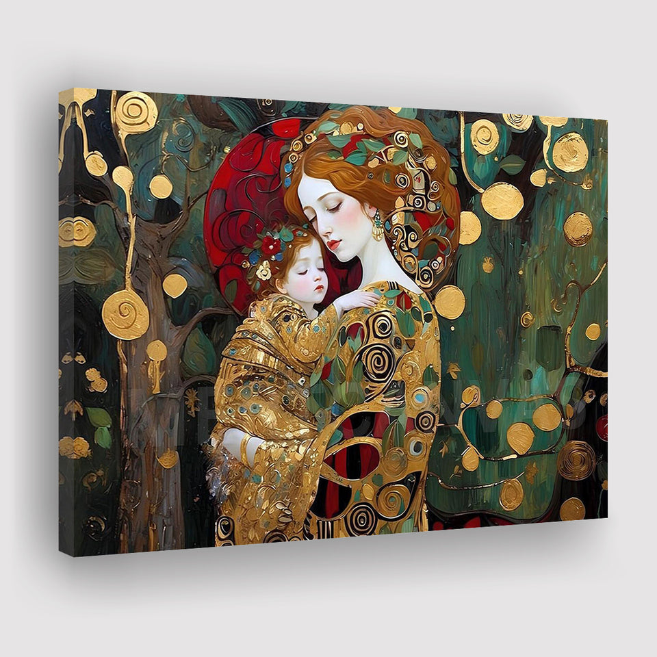 mother and child art,klimt mother and child,gustav klimt Art, Canvas Print Wall Art Decor, Landscape Art Print