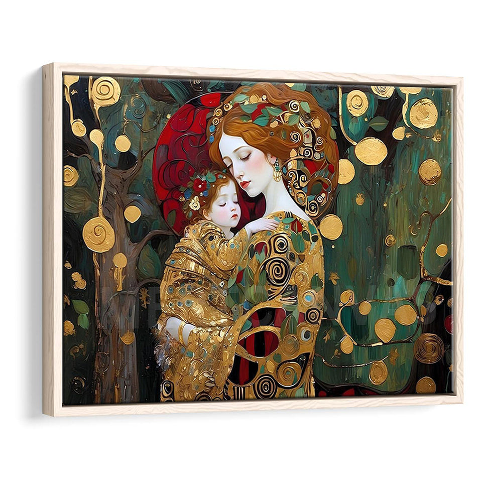 Mother And Child Art,Klimt Mother And Child,Gustav Klimt Art, Framed Canvas Print Wall Art Decor,Floating Frame
