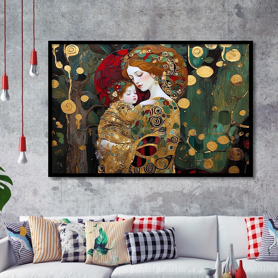 Mother And Child Art,Klimt Mother And Child,Gustav Klimt Art, Framed Art Print Wall Decor, Framed Picture