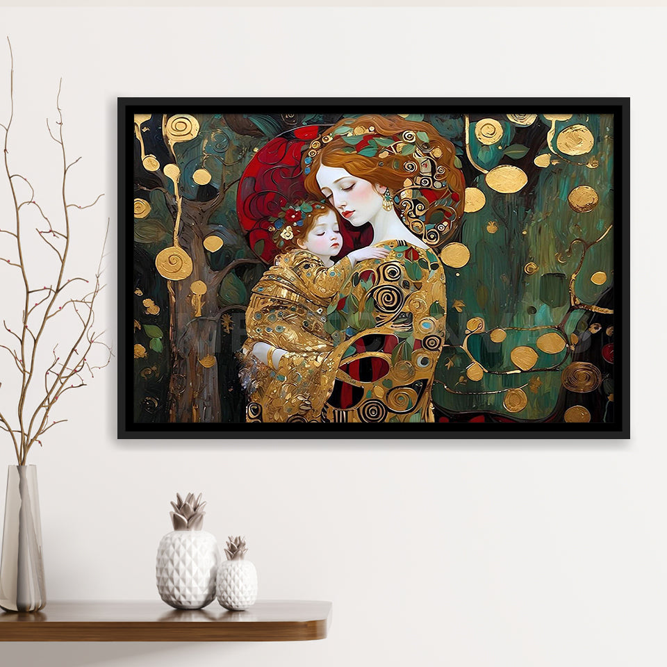 Mother And Child Art,Klimt Mother And Child,Gustav Klimt Art, Framed Canvas Print Wall Art Decor,Floating Frame