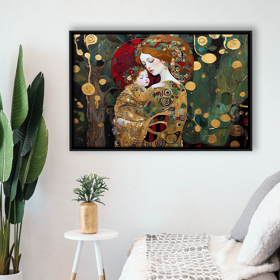 Mother And Child Art,Klimt Mother And Child,Gustav Klimt Art, Framed Canvas Print Wall Art Decor,Floating Frame