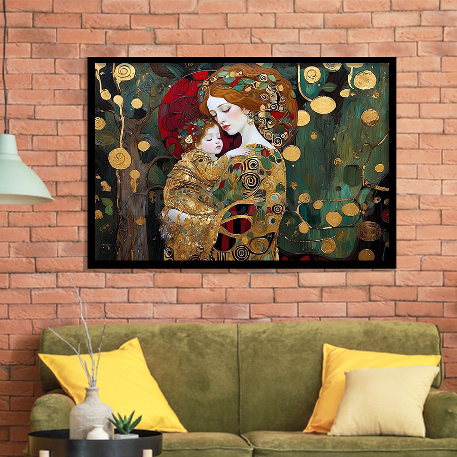 Mother And Child Art,Klimt Mother And Child,Gustav Klimt Art, Framed Art Print Wall Decor, Framed Picture