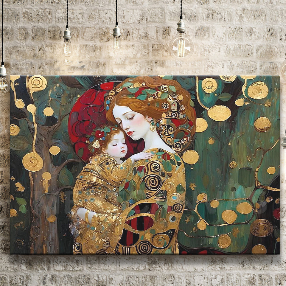 mother and child art,klimt mother and child,gustav klimt Art, Canvas Print Wall Art Decor, Landscape Art Print