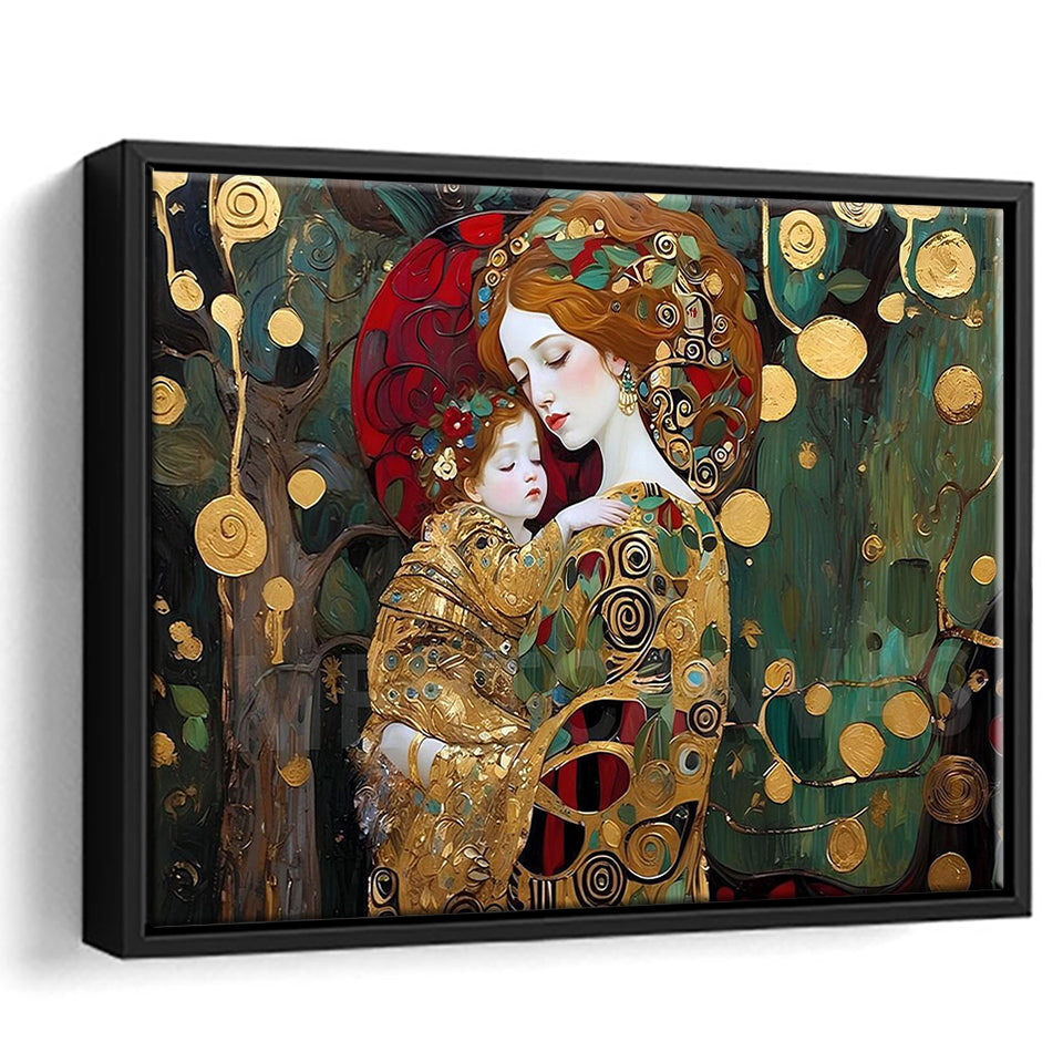 Mother And Child Art,Klimt Mother And Child,Gustav Klimt Art, Framed Canvas Print Wall Art Decor,Floating Frame