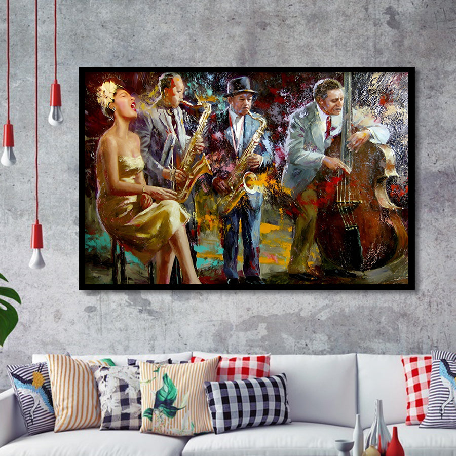 Saxophone Wall Art,Jazz Painting,Black Jazz Art,Abstract Jazz Art, Framed Art Print Wall Decor, Framed Picture