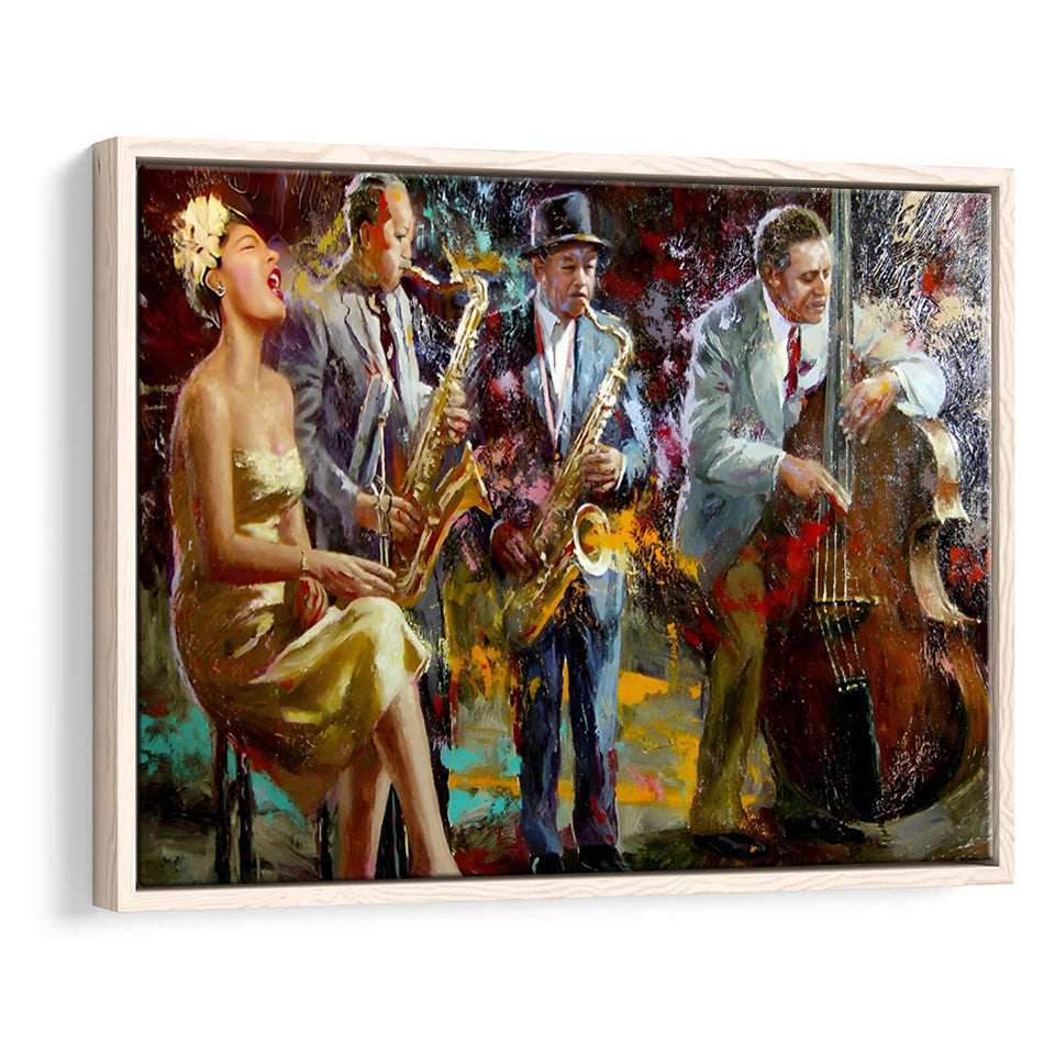 Saxophone Wall Art,Jazz Painting,Black Jazz Art,Abstract Jazz Art, Framed Canvas Print Wall Art Decor,Floating Frame