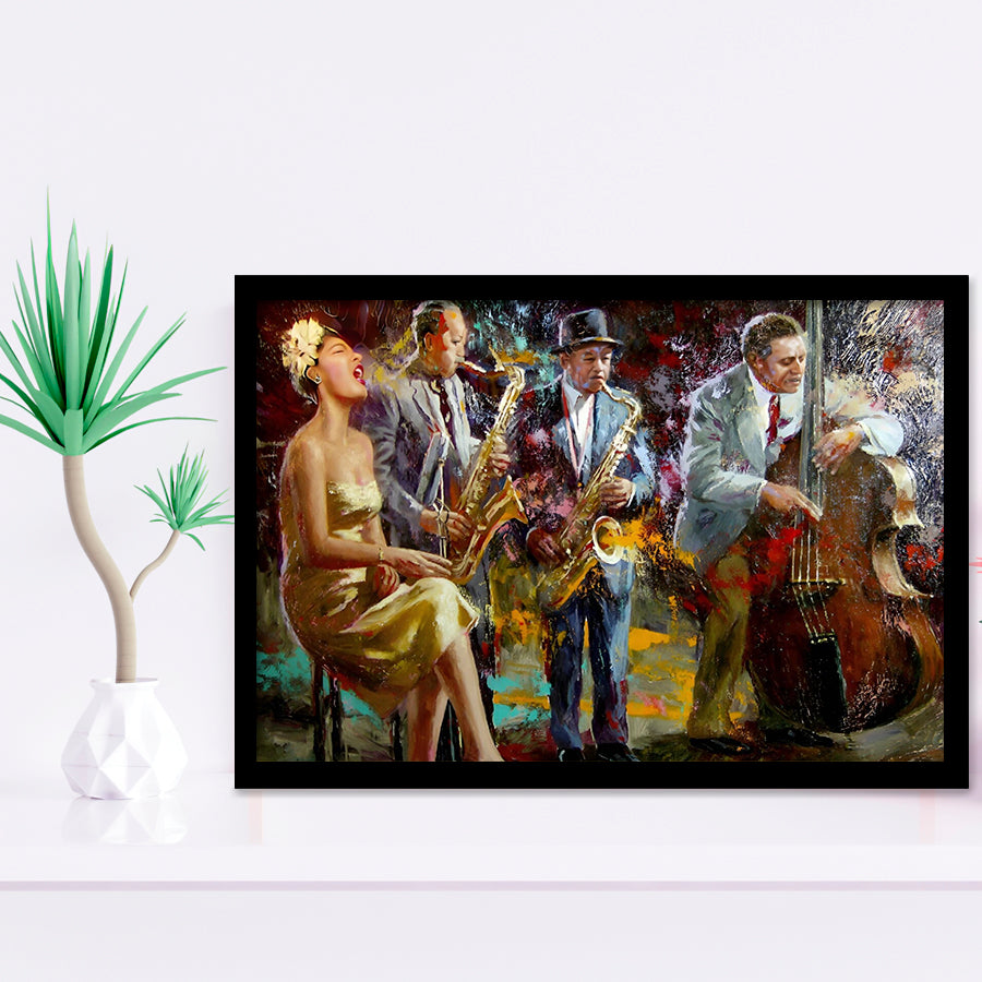 Saxophone Wall Art,Jazz Painting,Black Jazz Art,Abstract Jazz Art, Framed Art Print Wall Decor, Framed Picture