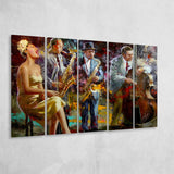 Saxophone Wall Art,Jazz Painting,Black Jazz Art,Abstract Jazz Art, Extra Large Multi 5 Panel Canvas Print Wall Art Decor