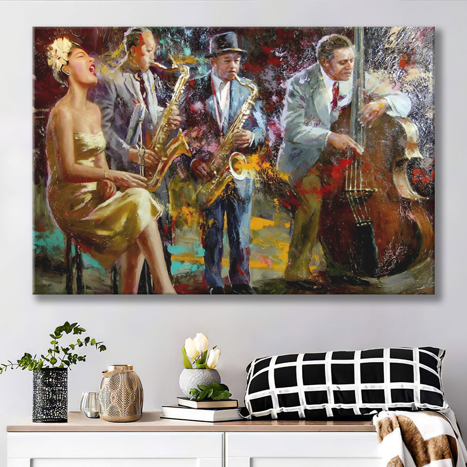 saxophone wall art,jazz painting,black jazz art,abstract jazz art, Canvas Print Wall Art Decor, Landscape Art Print
