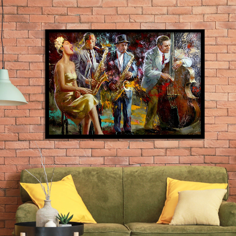 Saxophone Wall Art,Jazz Painting,Black Jazz Art,Abstract Jazz Art, Framed Art Print Wall Decor, Framed Picture