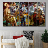 Saxophone Wall Art,Jazz Painting,Black Jazz Art,Abstract Jazz Art, Extra Large Multi 5 Panel Canvas Print Wall Art Decor