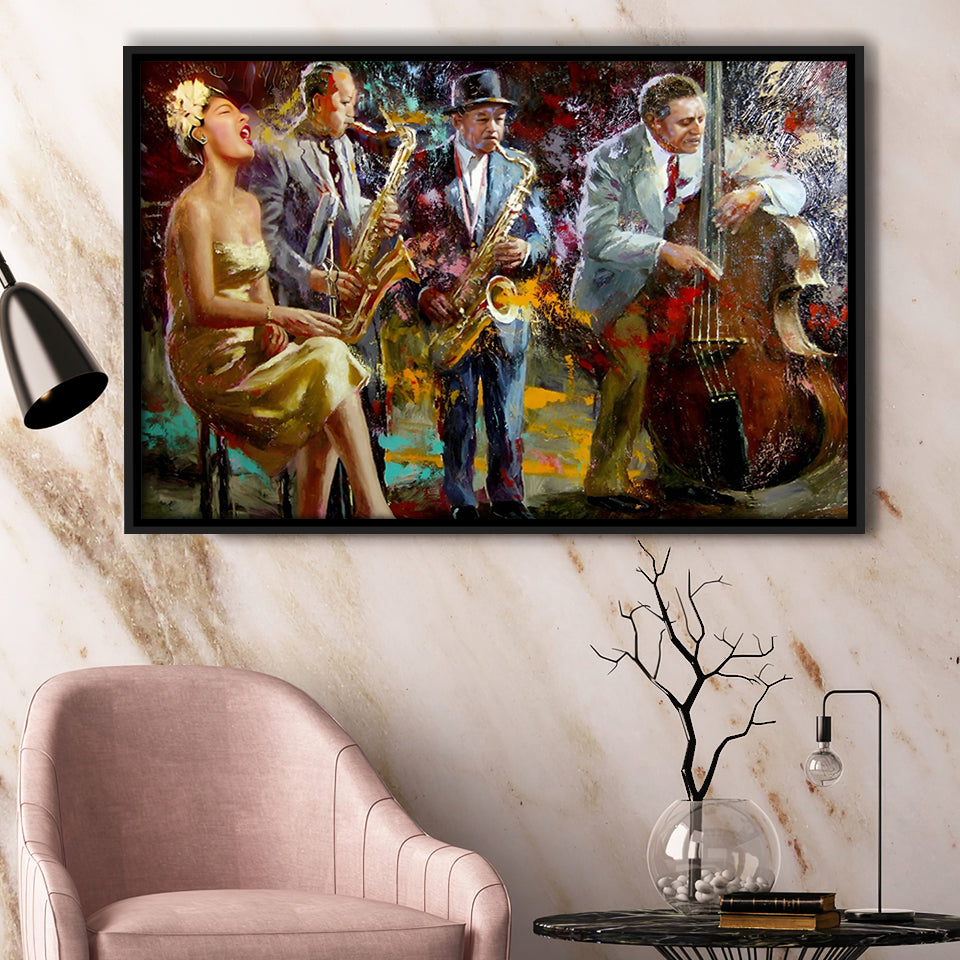 Saxophone Wall Art,Jazz Painting,Black Jazz Art,Abstract Jazz Art, Framed Canvas Print Wall Art Decor,Floating Frame