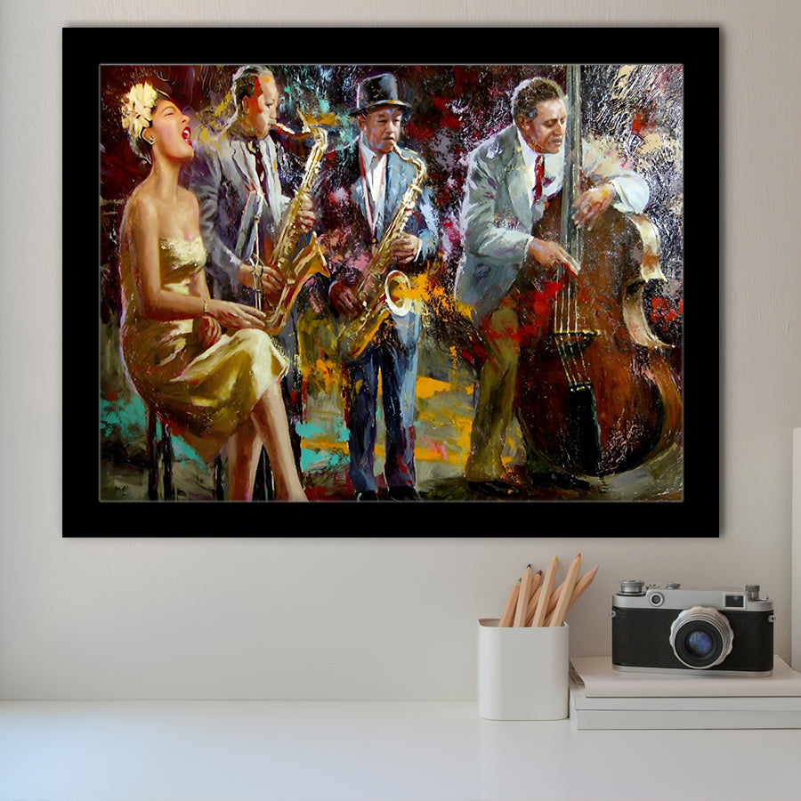 Saxophone Wall Art,Jazz Painting,Black Jazz Art,Abstract Jazz Art, Framed Art Print Wall Decor, Framed Picture