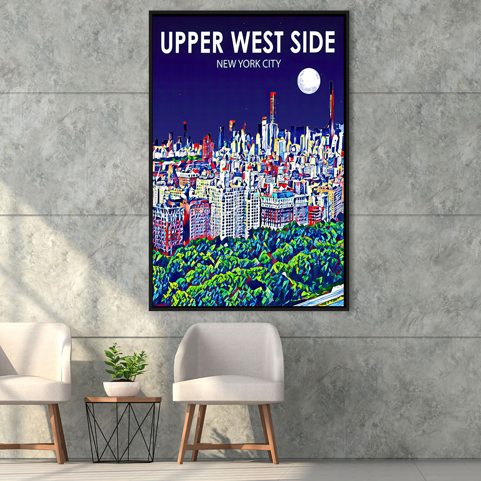 Upper West Side NYC Art V1, Large Canvas, Framed Canvas Print Wall Art Home Decor, Floating Frame
