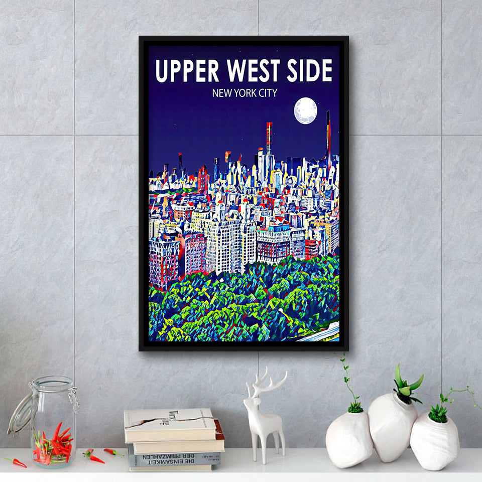 Upper West Side NYC Art V1, Large Canvas, Framed Canvas Print Wall Art Home Decor, Floating Frame