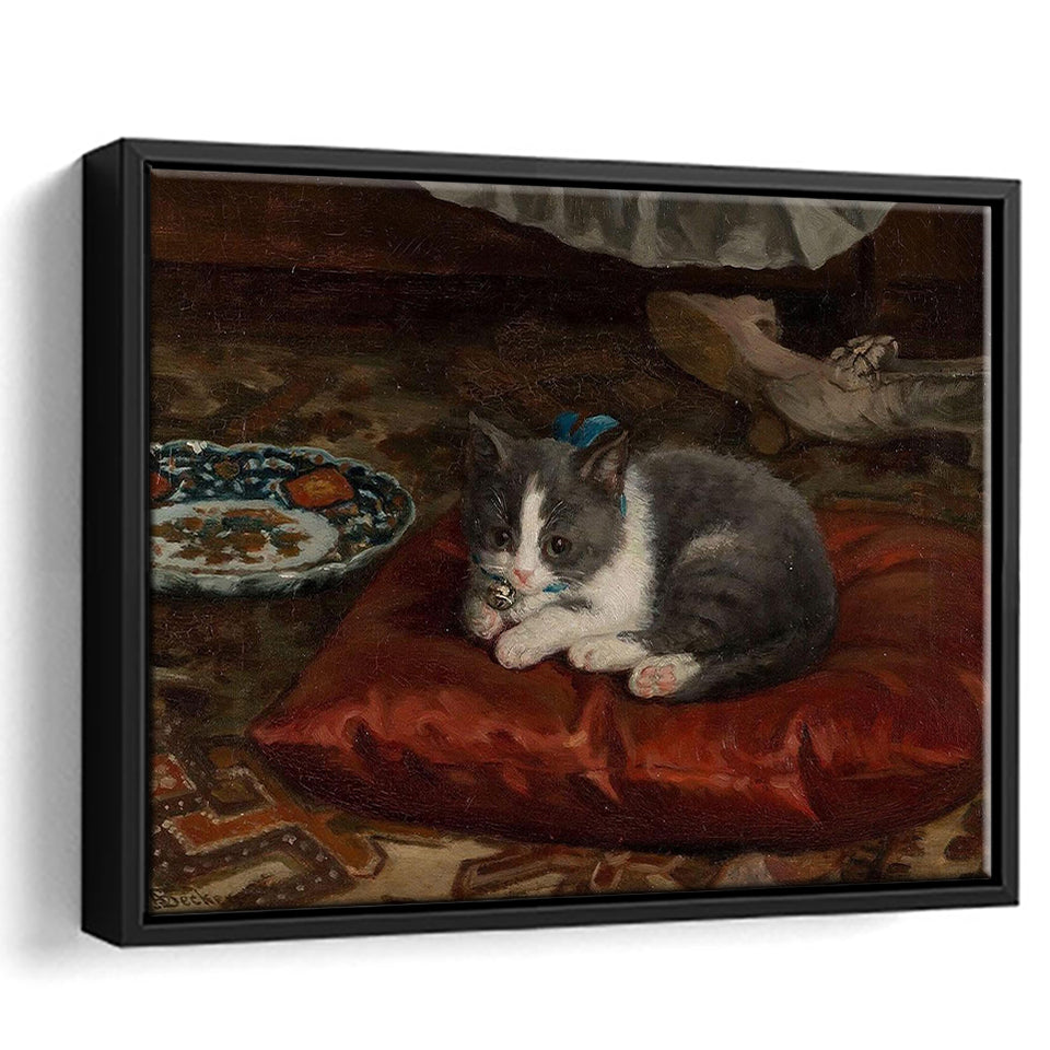 The Cat On The Pillow Adolf Von Becker Print,Vintage Art Print, Framed Canvas Print Wall Art Decor,Floating Frame
