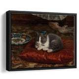 The Cat On The Pillow Adolf Von Becker Print,Vintage Art Print, Framed Canvas Print Wall Art Decor,Floating Frame