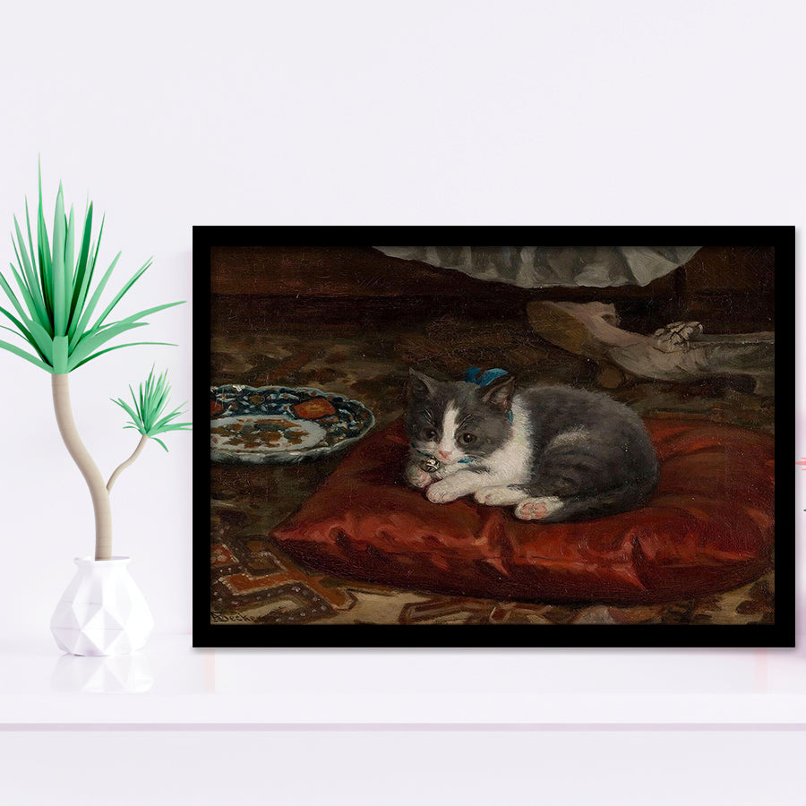 The Cat On The Pillow Adolf Von Becker Print,Vintage Art Print, Framed Art Print Wall Decor, Framed Picture