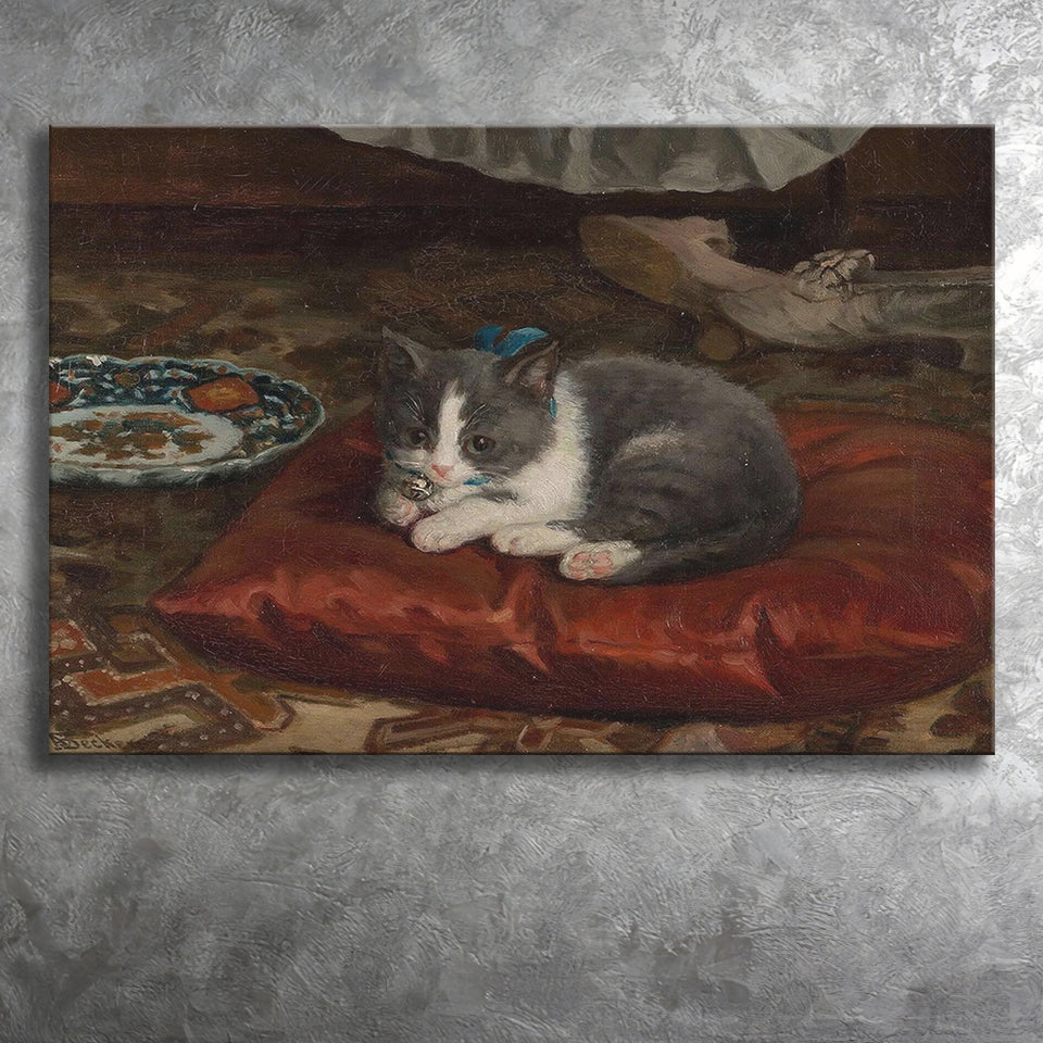 the cat on the pillow adolf von becker print,Vintage Art Print, Canvas Print Wall Art Decor, Landscape Art Print