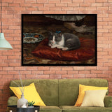 The Cat On The Pillow Adolf Von Becker Print,Vintage Art Print, Framed Art Print Wall Decor, Framed Picture