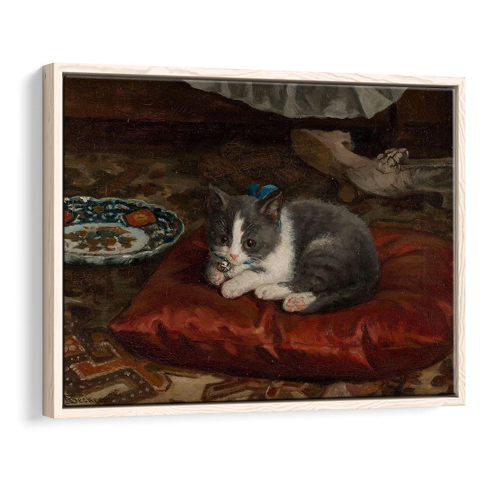 The Cat On The Pillow Adolf Von Becker Print,Vintage Art Print, Framed Canvas Print Wall Art Decor,Floating Frame