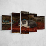 The Cat On The Pillow Adolf Von Becker Print,Vintage Art Print, Multi Panel Canvas Print Wall Art Decor, 5 Mixed Panel