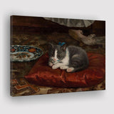 the cat on the pillow adolf von becker print,Vintage Art Print, Canvas Print Wall Art Decor, Landscape Art Print