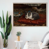 The Cat On The Pillow Adolf Von Becker Print,Vintage Art Print, Framed Canvas Print Wall Art Decor,Floating Frame