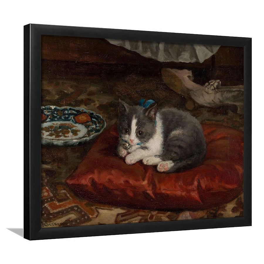 The Cat On The Pillow Adolf Von Becker Print,Vintage Art Print, Framed Art Print Wall Decor, Framed Picture