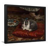 The Cat On The Pillow Adolf Von Becker Print,Vintage Art Print, Framed Art Print Wall Decor, Framed Picture