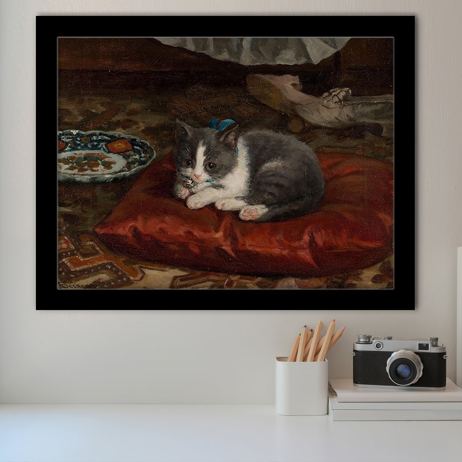 The Cat On The Pillow Adolf Von Becker Print,Vintage Art Print, Framed Art Print Wall Decor, Framed Picture