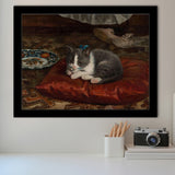 The Cat On The Pillow Adolf Von Becker Print,Vintage Art Print, Framed Art Print Wall Decor, Framed Picture
