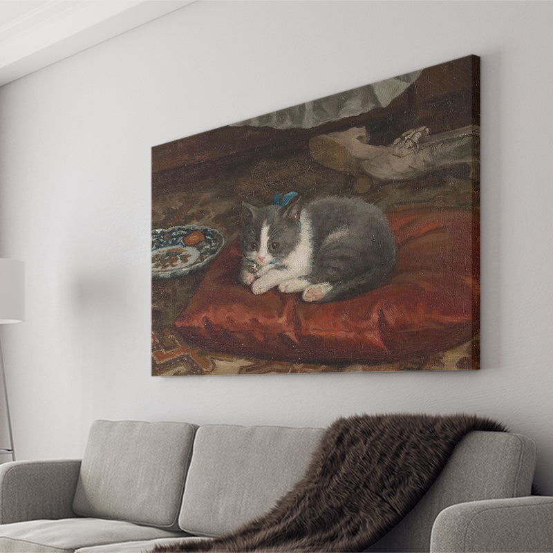 the cat on the pillow adolf von becker print,Vintage Art Print, Canvas Print Wall Art Decor, Landscape Art Print