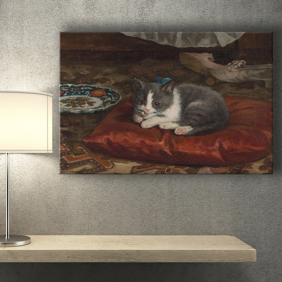 the cat on the pillow adolf von becker print,Vintage Art Print, Canvas Print Wall Art Decor, Landscape Art Print