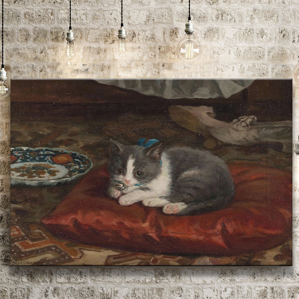 the cat on the pillow adolf von becker print,Vintage Art Print, Canvas Print Wall Art Decor, Landscape Art Print
