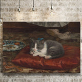 the cat on the pillow adolf von becker print,Vintage Art Print, Canvas Print Wall Art Decor, Landscape Art Print
