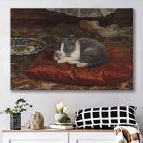 the cat on the pillow adolf von becker print,Vintage Art Print, Canvas Print Wall Art Decor, Landscape Art Print