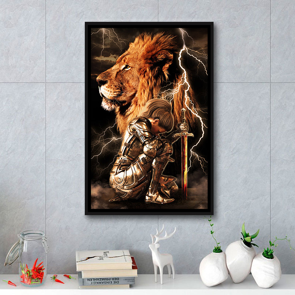 Lion Female Warrior Framed Canvas Prints Wall Art - Painting Canvas, Framed Picture, Home Art Decor